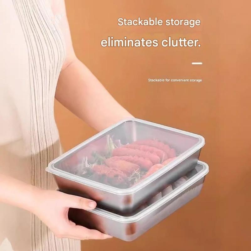 Stainless Steel Kitchen Serving Platters For BBQ Party Rustproof Metal Food Container With Sealable Cover