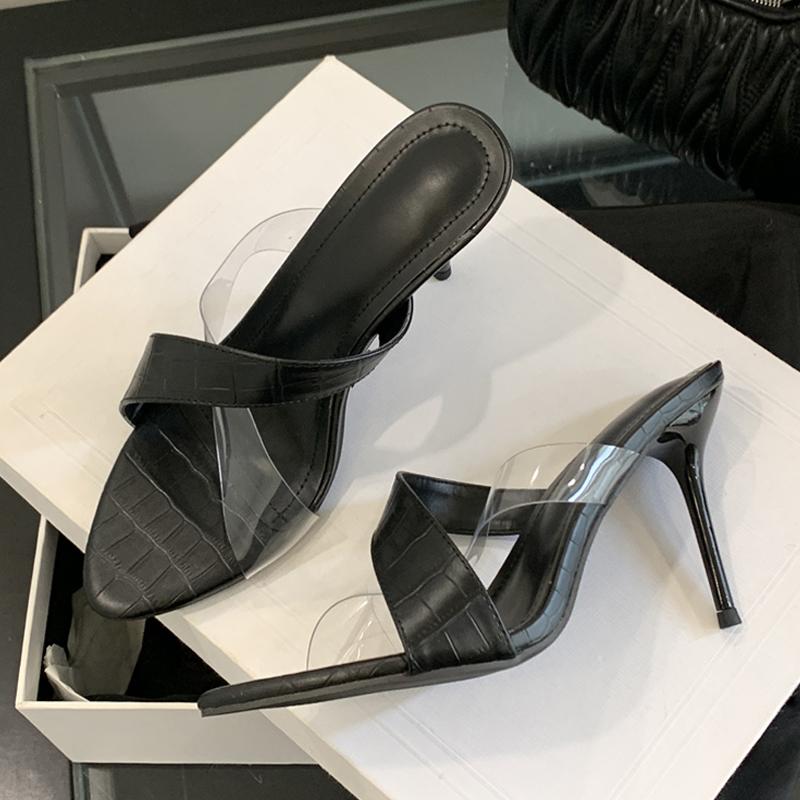 Fashion Liyke Sommer Mode Zehenfrei Schwarz Hohe Absätze Pantoletten Für Frau PVC Leder Corss Schmaler Riemen Damen Partykleid Schuhe Sandalen