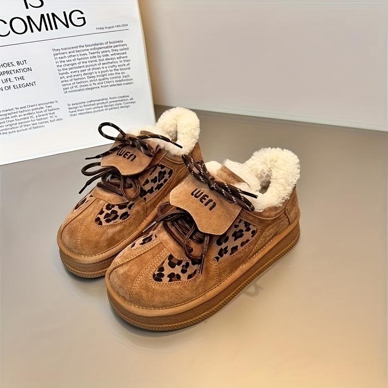 

2025 плюшевые немецкие тренировочные туфли женские зимние на платформе с круглым носком повседневные кеды с леопардовым принтом зимние ботинки 40 темно-коричневого
