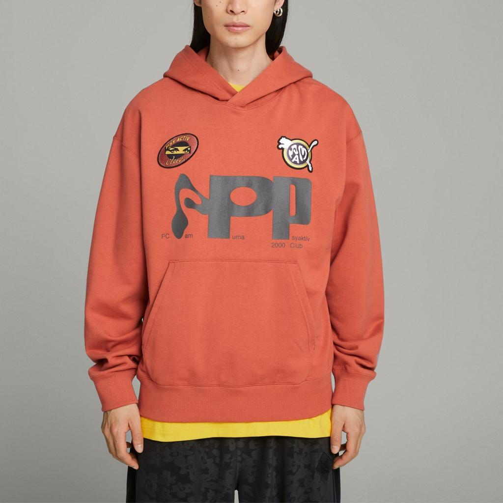 Puma X Perks And Mini Graphic Hoodie With Cartoon Letter Print Women Tops Apple-Red 622677-41