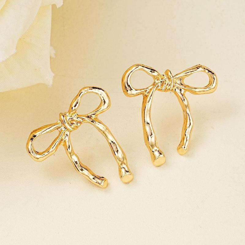 2025 New Gold Color Hollow Bow Stud Earrings for Women Simple Metal Line Wrapped Fashion Earrings Aesthetic Jewelry Gift