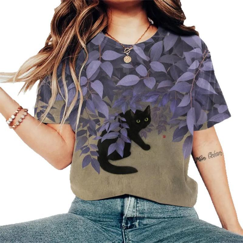 Womens Slim Fit Short Sleeve T-Shirt With 3D Cartoon Animal Print Digital Printing Casual Top