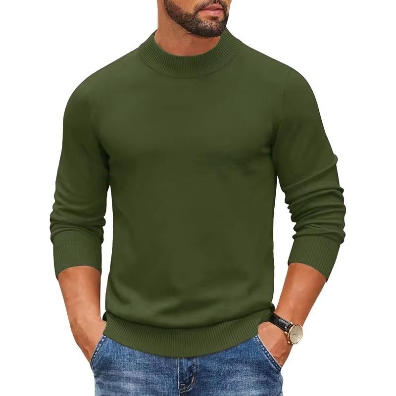Maglione da Uomo a Manica Lunga con Collo Alto e Bordi a Coste - Morbido Pullover in Maglia per Strati Autunnali Invernali, Uso Quotidiano e Business Casual.