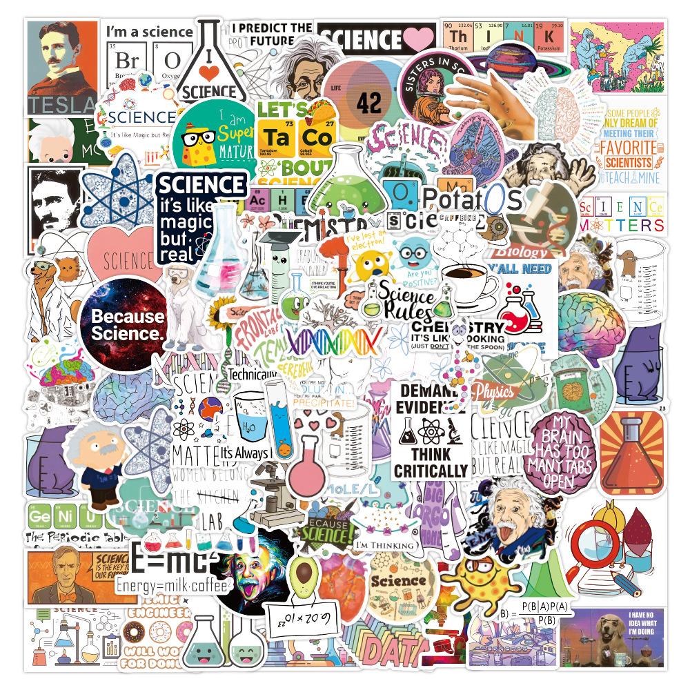 10 30 50 100Pcs Cartoon Science Chemistry Biology Laboratory Waterproof Stickers Laptop Skateboard Phone Decoration Sticker Toy