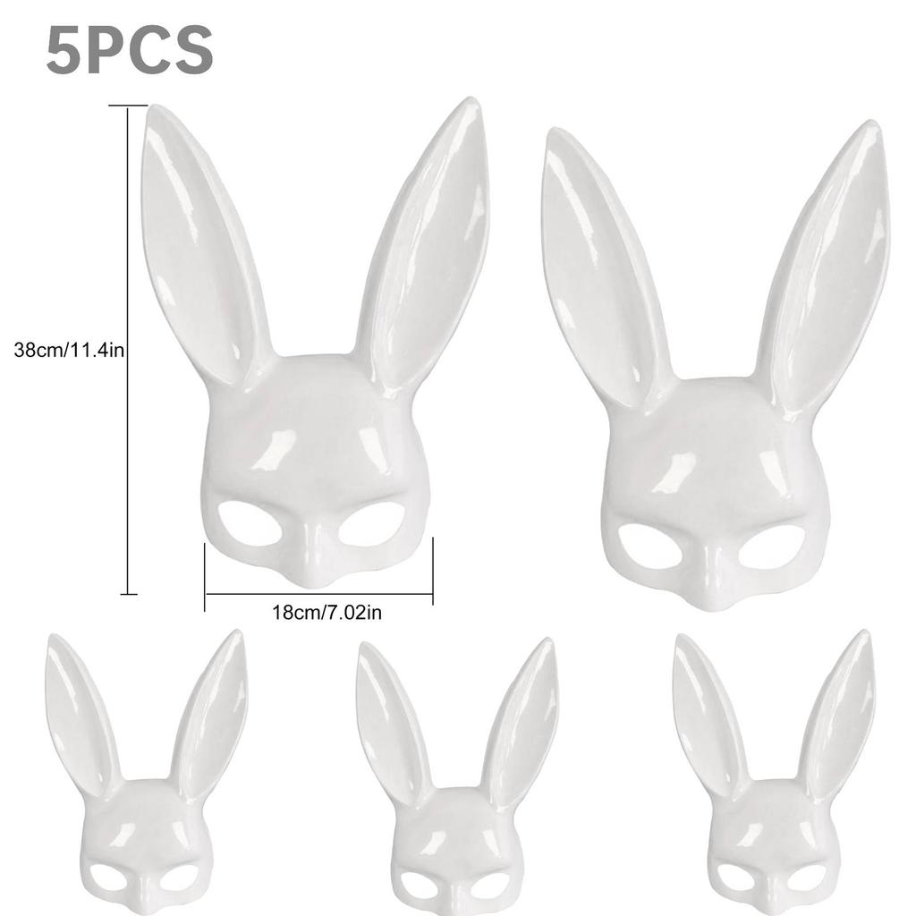 5pcs Black Bunny Long Ears Rabbit Mask Women Masquerade Anime Cosplay Full Face Headwear Party Decoration for Easter Halloween