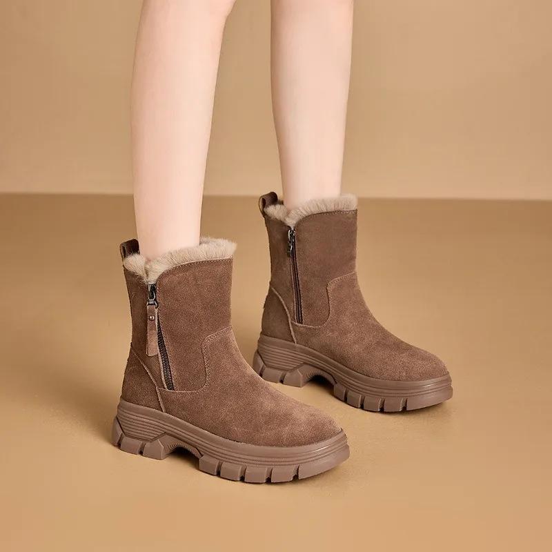 Fashion Women's Furry Edge 2024 Autumn and Winter New Item Solid Color Side Zipper Thick Sole Anti Slip Warm Cotton Shoes Snow Boots