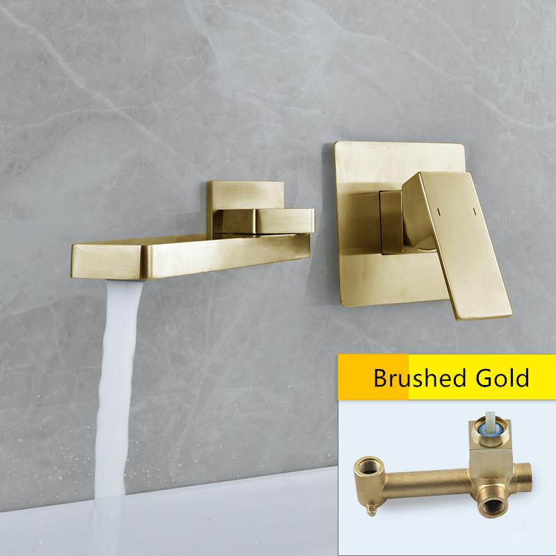 Tuqiu Brushed Gold Basin Faucet Bathroom Faucet In-Wall Black Faucet Hot and Cold Bathroom Sink Tap Basin Mixer Tap Set