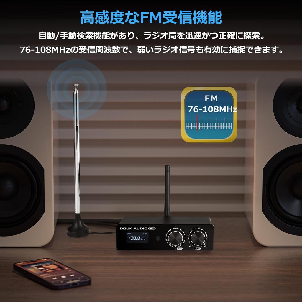 Douk Audio M1 FM HiFi TPA3116 Digitální zesilovač Bluetooth Stereo Receiver Domácí FM zesilovač 5.1 50W2