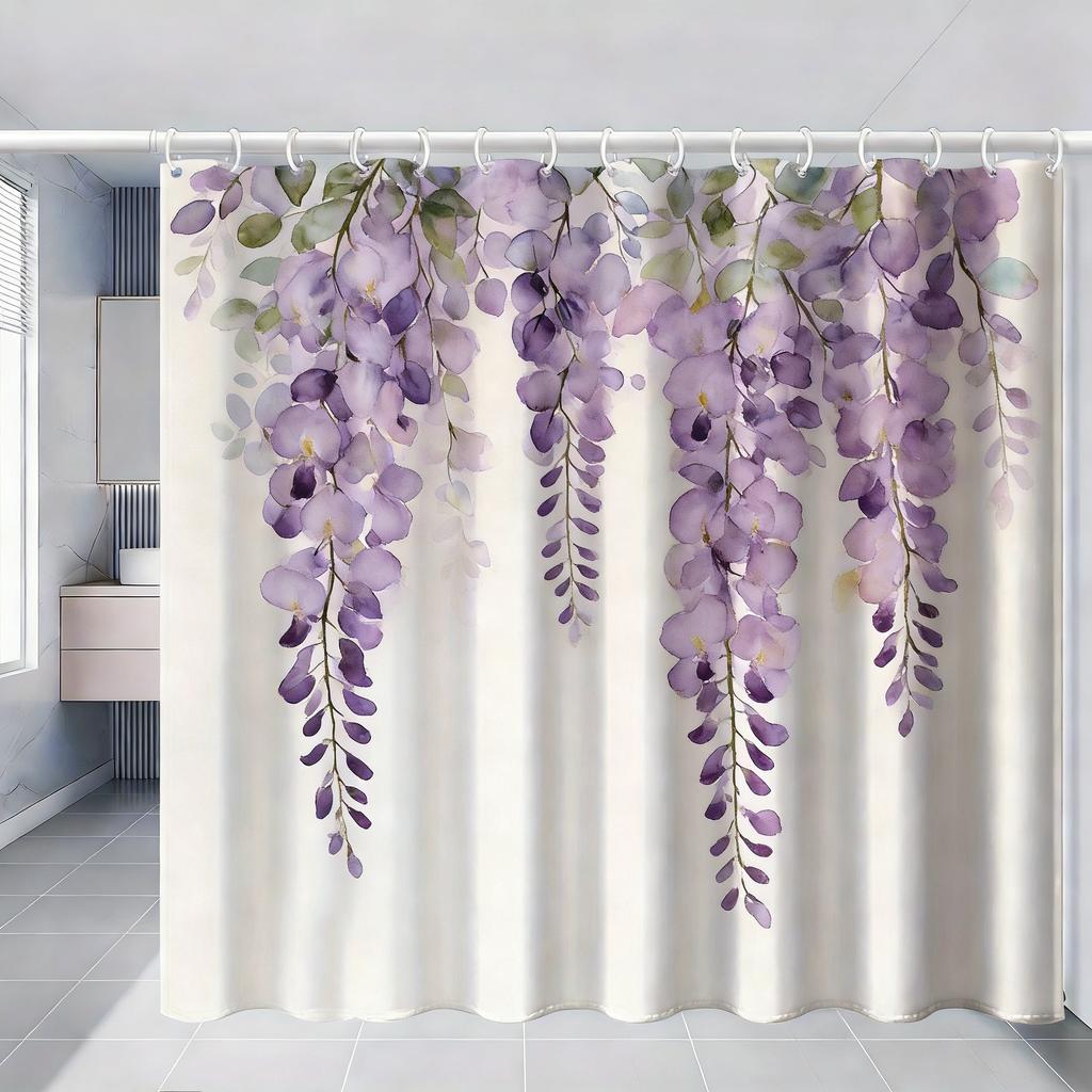 Watercolor Green Hanging Leaves Waterproof Shower Curtain For Bathroom Decor