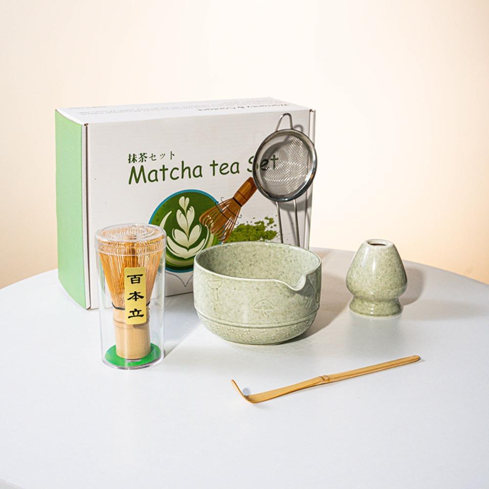 5/8Pcs Ceramic Matcha Bowl Set Reusable with Pouring Spout Green Tea Brewing Cup Japanese Matcha Set