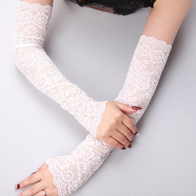1Pair Summer Lace Long Sleeves Anti-Sunburn Arm Cover Women Breathable Hollow Hand Sleeves Driving Arm Sleeve Fingerless