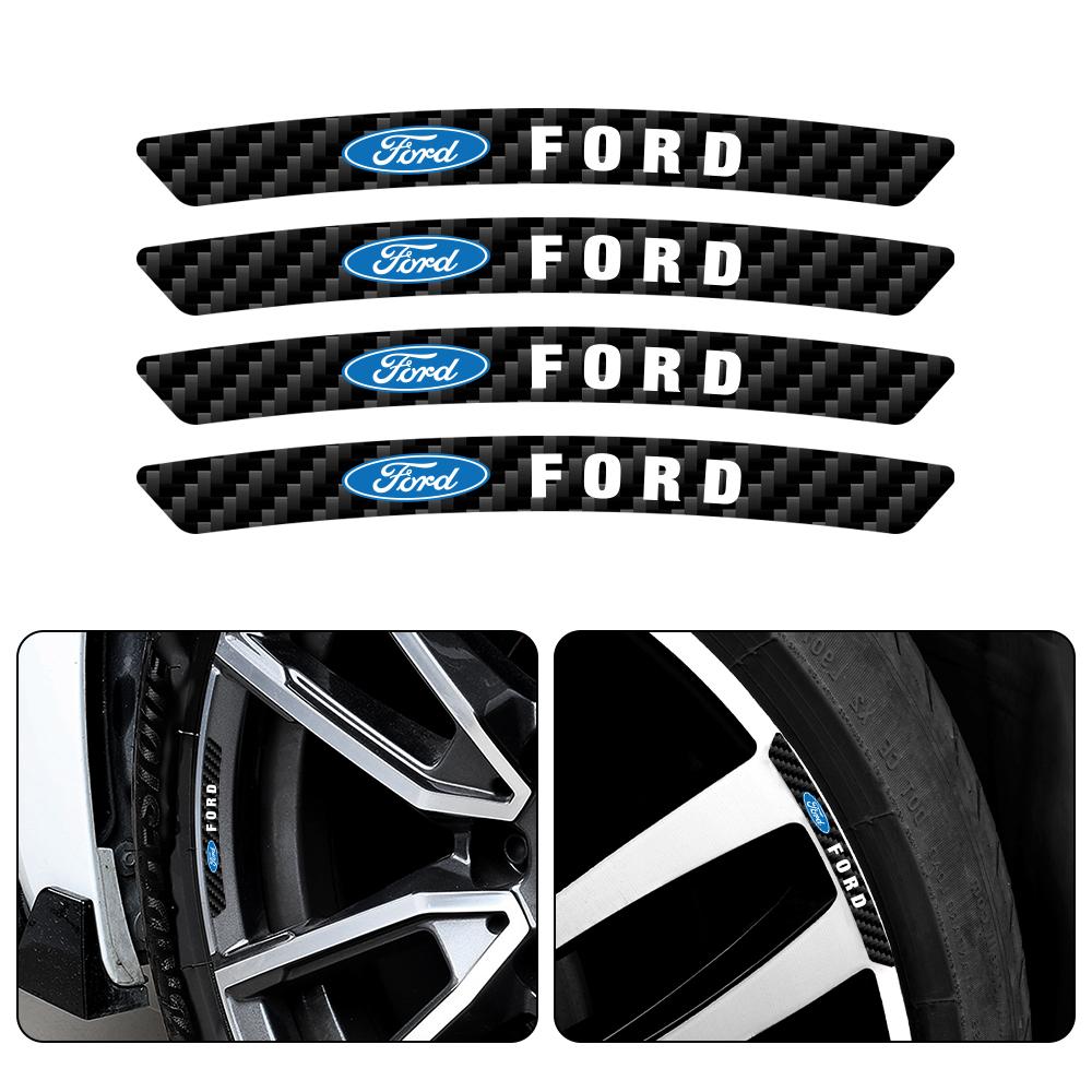 4pcs Carbon Fiber Car Tire Wheel Rims Sticker Decoration Auto Accessories For Ford Focus Mustang Mk3 Party Ranger Mondeo Mk4 ST