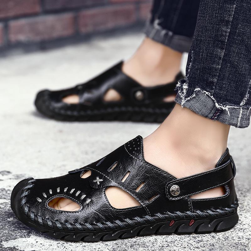 Men's Sandals Summer Soft Sandals Comfortable Men Shoes Genuine Leather Sandals Big Size Soft Outdoor Men Roman Sandals 698