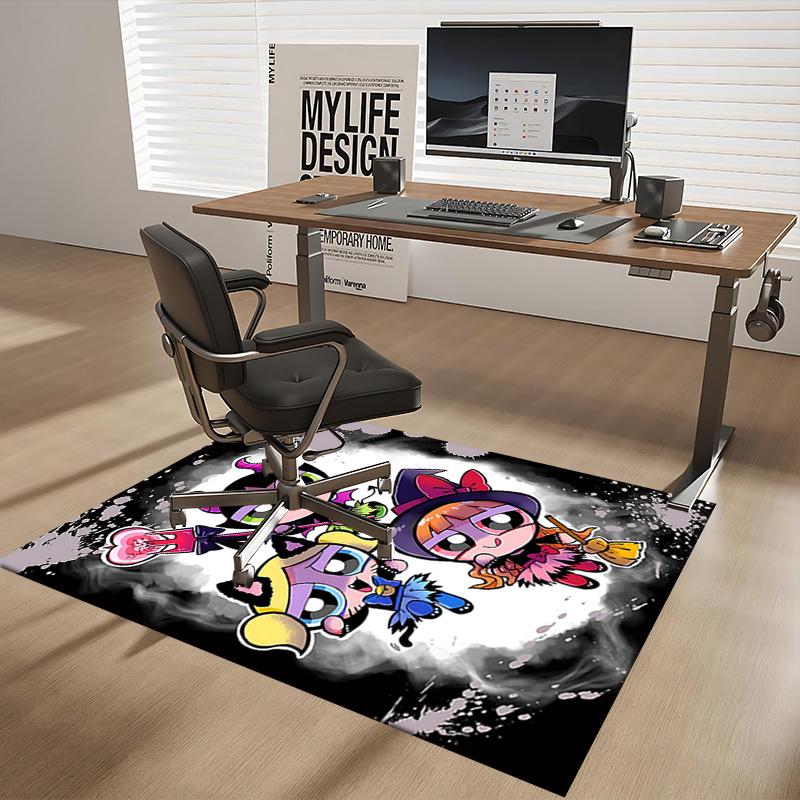 1pc Powerpuff Girls Devil Theme Chair Mat - Anime Cartoon Design, Non-Slip Carpet for Office Use, Suitable for Home Decor, Living Room, Bedroom, Game