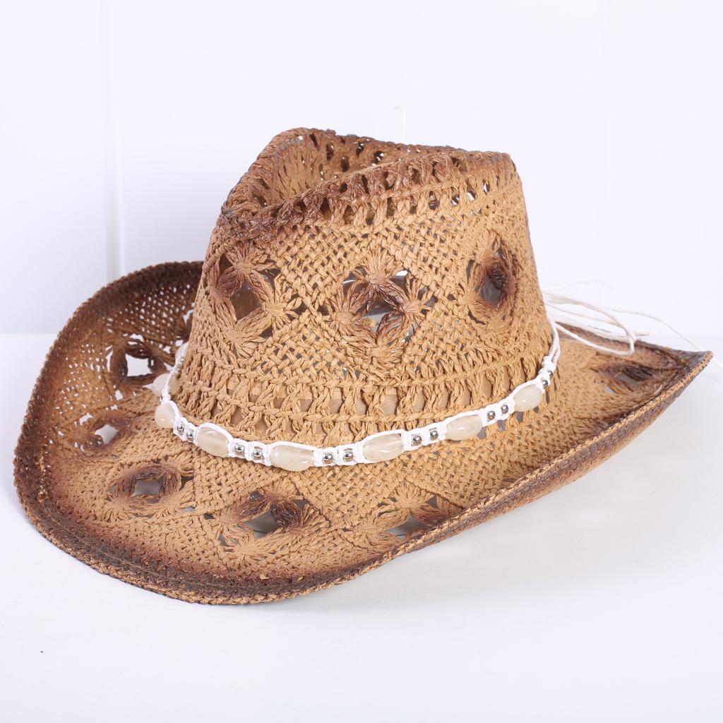 Popular European and American Classic Hollow Western Cowboy Hat Men's and Women's Fashion Vacation Breathable Sunshade Straw Hat