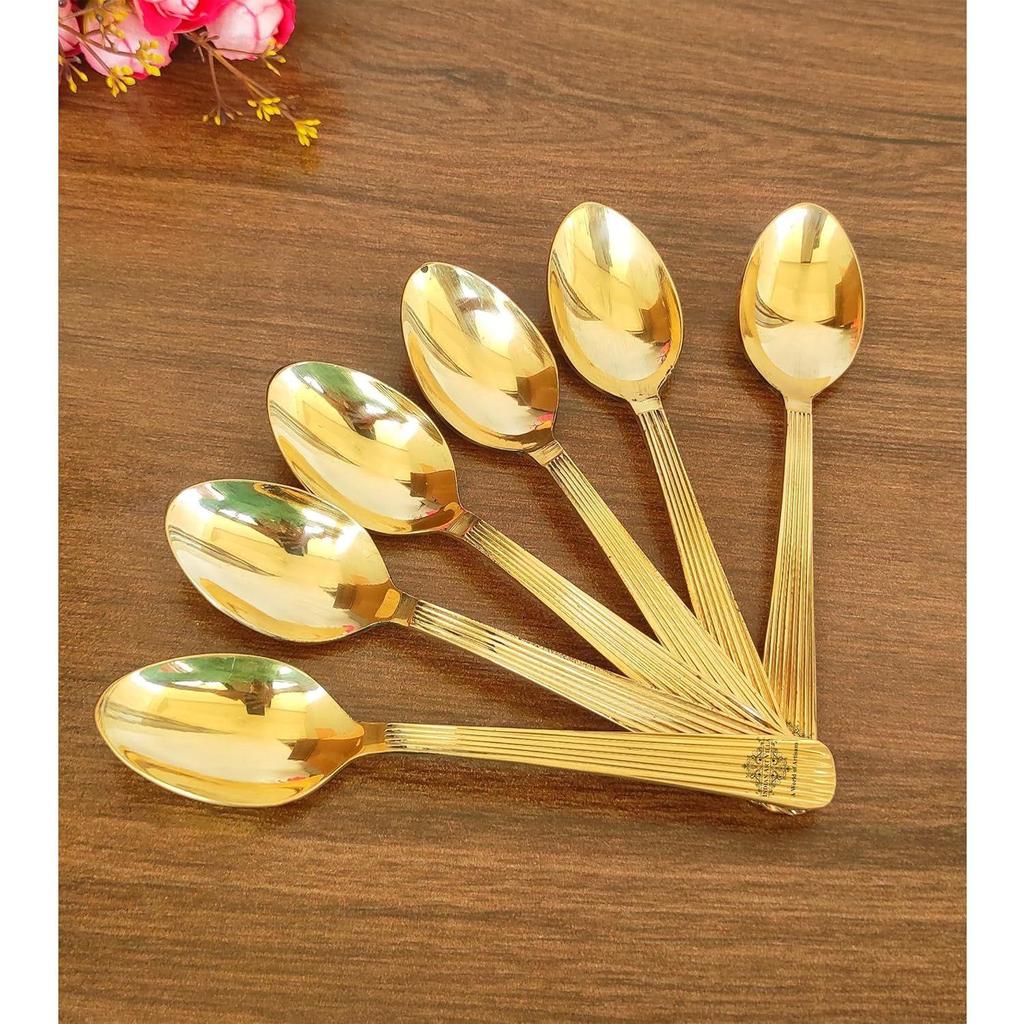 Hochwertiges Dessertlöffel-Set aus Messing mit Futterdesign, perfekt für den Einsatz zu Hause, in der Küche oder im Restaurant, 17,8 cm lang (Packung mit 6)