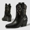 Eilyken Nuevo Diseño Bordado Punta Fina Botines de Tobillo para Mujer Estilo Punk Tacón Bajo Cuadrado Botines Cortos Estilo Occidental Zapatos