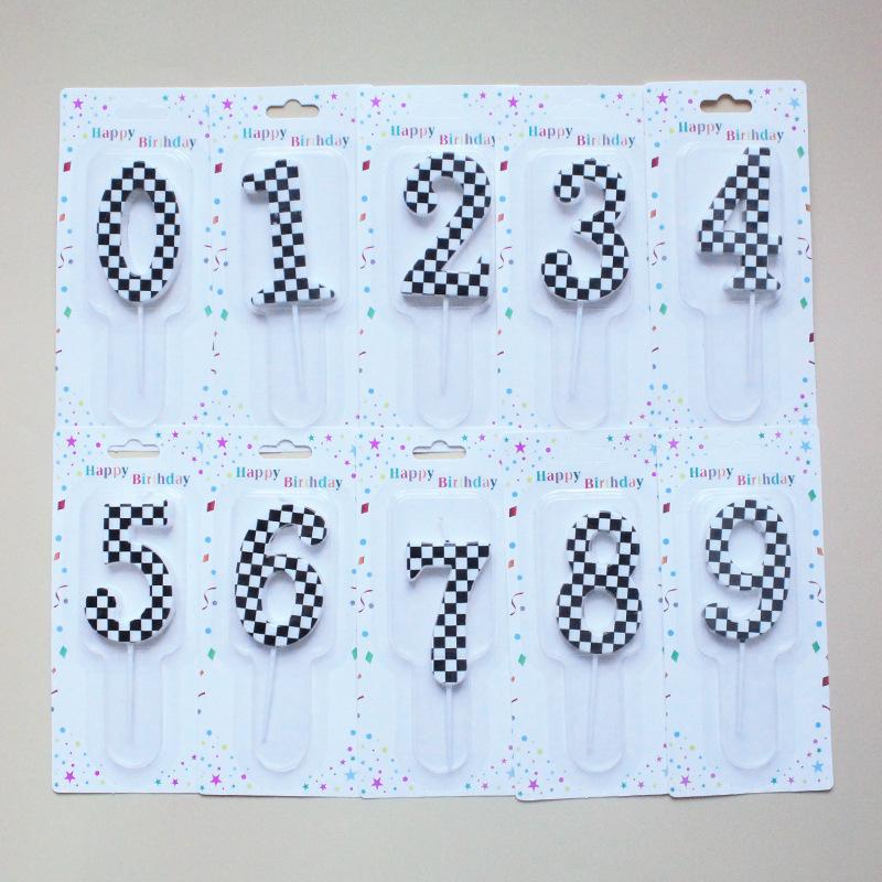 Checkerboard Number 0-9 Candle Birthday Party Decoration Black and White Checkered Card Number Candle