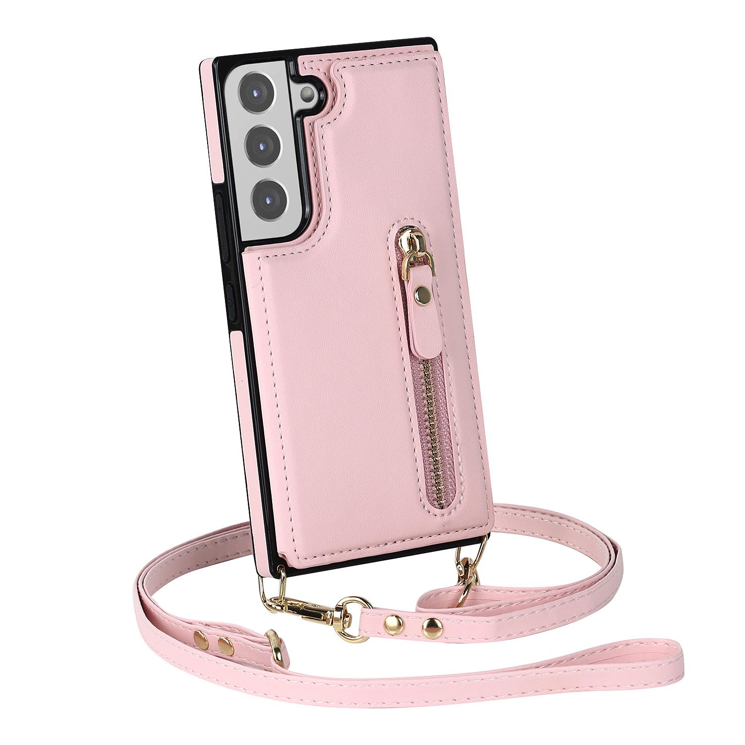 

Чохол для телефону Crossbody Lady для Samsung Galaxy S22 S21 S20 FE S10 S9 Plus Ultra Leather Wallet Card Slots Magneth Shock Bag Cover For Galaxy S21 рожевий