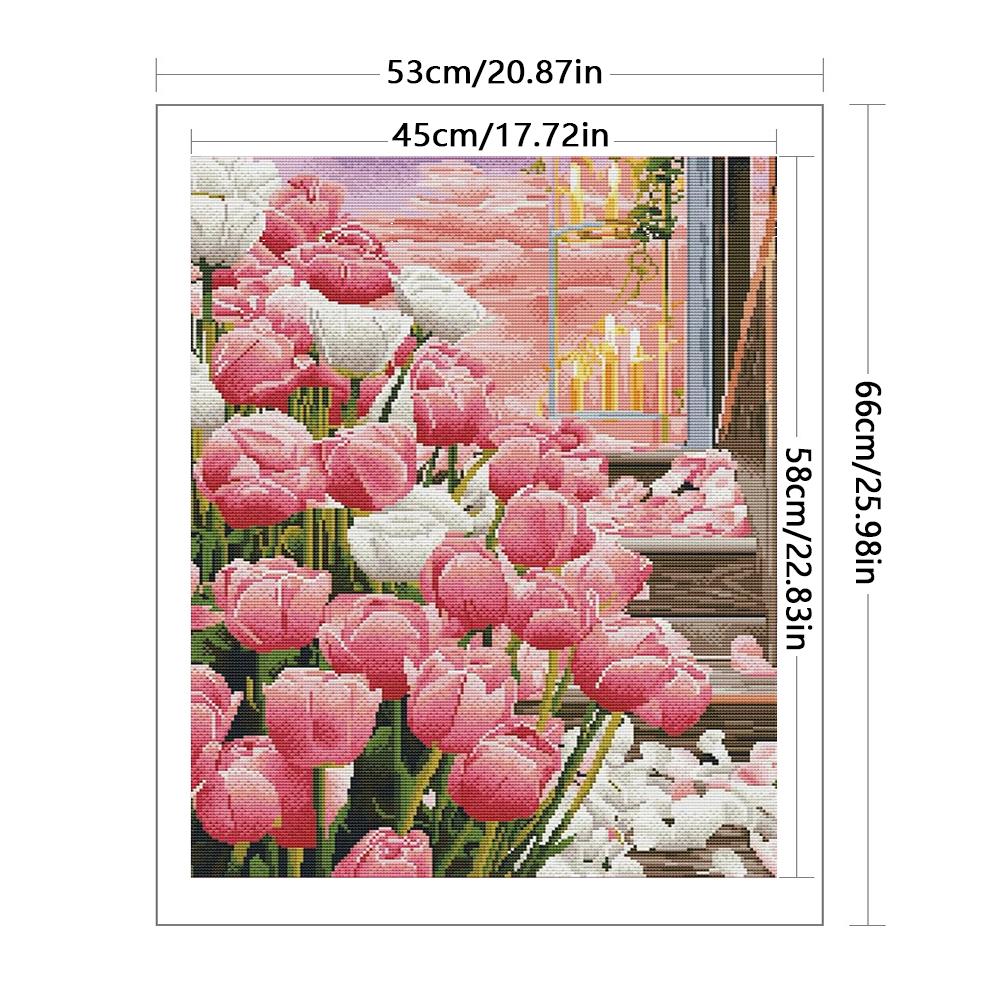 Vollstickerei Seidengarn 11CT Bedruckte Blume Kreuzstich-Set Heimkunst Dekoration