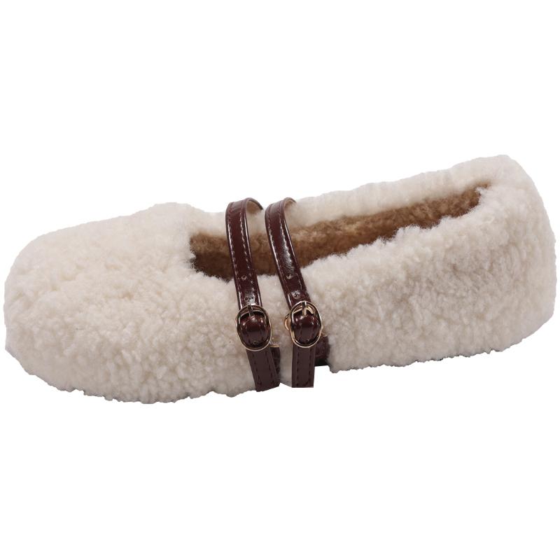 Flat Shoes Autumn New Round Toe Shallow Mouth One Belt Suede Soft Sole Non-slip Wear-resistant Cotton Shoes