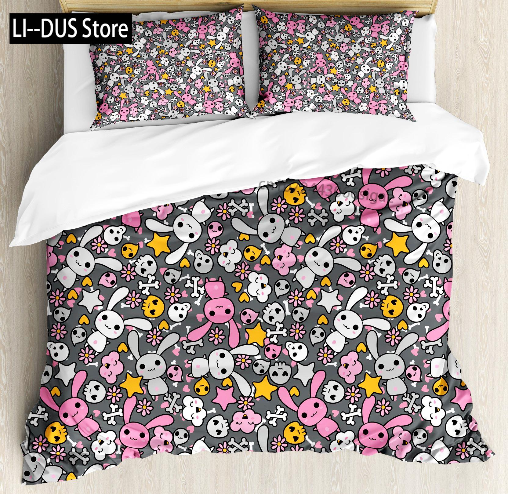 

Comforter Rabbit Comforter Fullpink Floral Bedding Sets Girls Women Cute Bunny Bedroom Decor 3Pcs With 2 Pillow Case Comforter (quilt)-EU Single(135*200cm)3pcs