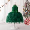Children Christmas Dress Luxury Girl Christmas Outfits Sleeveless Mesh Bow Tutu Fashions Green Elegant Festive Party Princess Dress