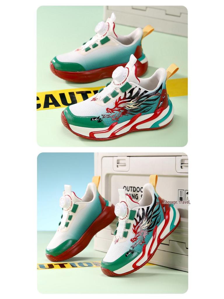 Jesień 2025 Czerwone Sportowe Buty Chłopięce z Obrotowym Zapięciem - Oddychające Buty do Biegania dla Dzieci