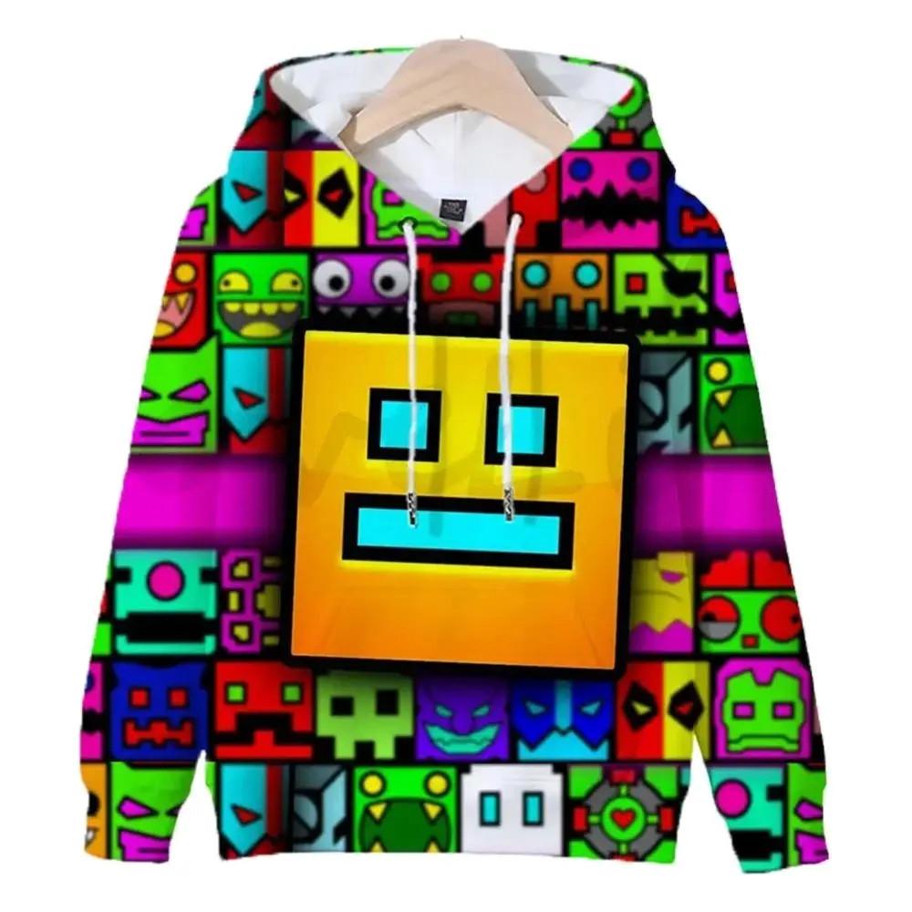Children Boys Girls Hoodie Tops Kids Geometry Dash Hoodies 3D Printed Cartoon Game Fashion Outdoor Sweatshirts Casual Pullovers