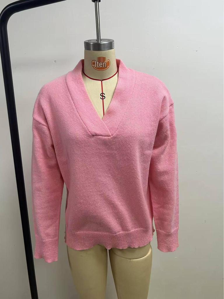 2025 V-Neck Loose Knit Sweater: Women's Casual Solid Color Fashion for Autumn/Winter