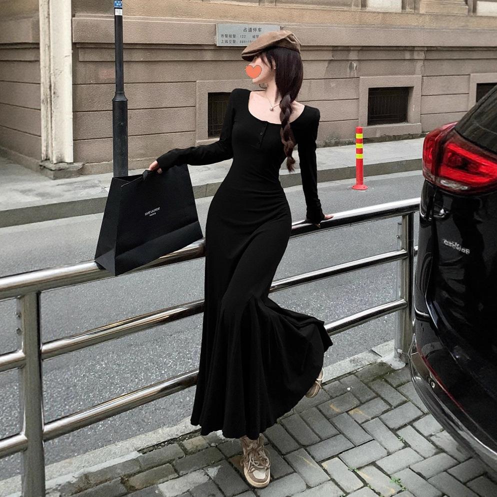 Maillard Royal Sister Temperament Long Sleeve Dress Women's Early Autumn Atmosphere Super Good-looking Pure Desire Bottom Hips Fish Tail Dress
