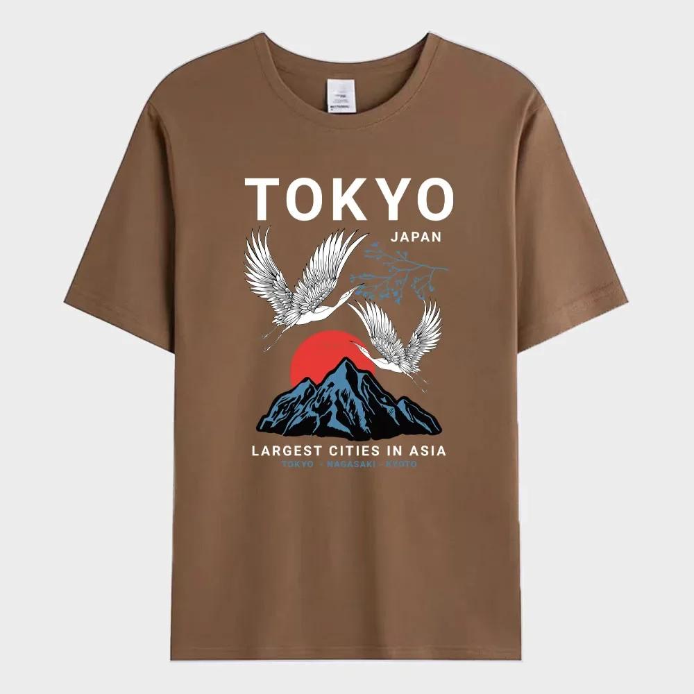Summer Men's T-shirt Japan Tokyo Flying Crane Printed T-shirt Fashion Street Short Sleeve Oversized Tee Shirt Men Clothes