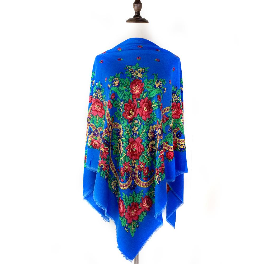Breathable Thin Russian Square Scarf For Women Floral Print Russian Shawl Bandana Luxury Floral Head Wraps 130X130Cm