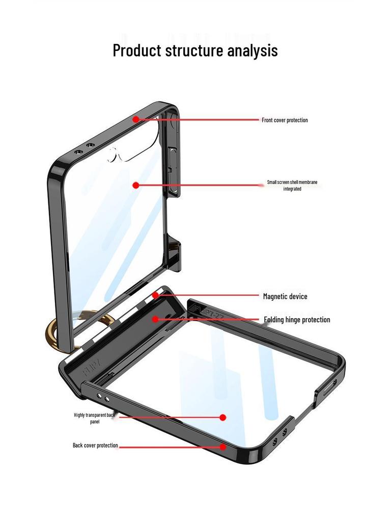 Samsung Z Flip7 Transparent Phone Case with Integrated Ring Buckle and Full-Cover Hinged Hard Shell