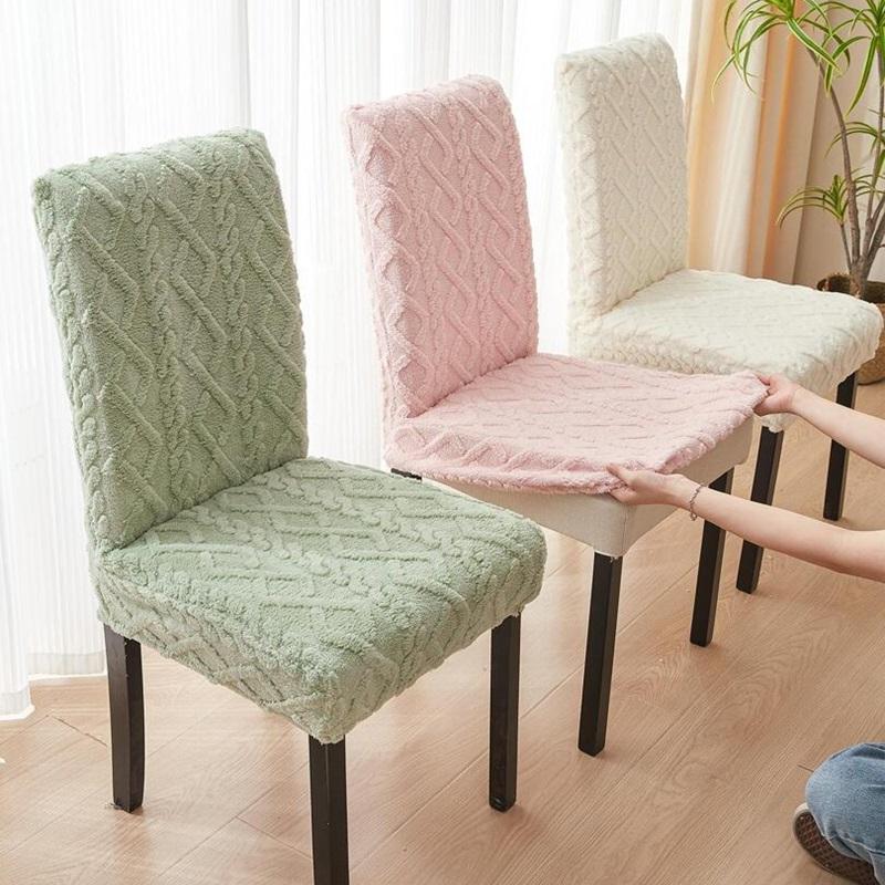 Thicken Plush Dining Chair Cover Jacquard Stretch Chair Seat Slipcovers Soft Warm Chairs Covers for Kitchen Living Room Wedding