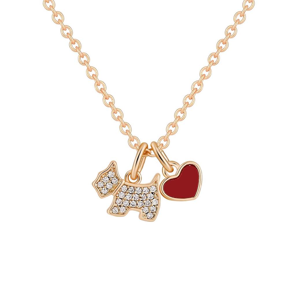 AG French Zircon & Diamond Heart Necklace - Mother-of-Pearl and Agate, Luxury Dog Design Clavicle Chain.