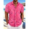 Summer New European and American Men's Striped Feather Casual Beach Short Sleeved Button Up Shirt
