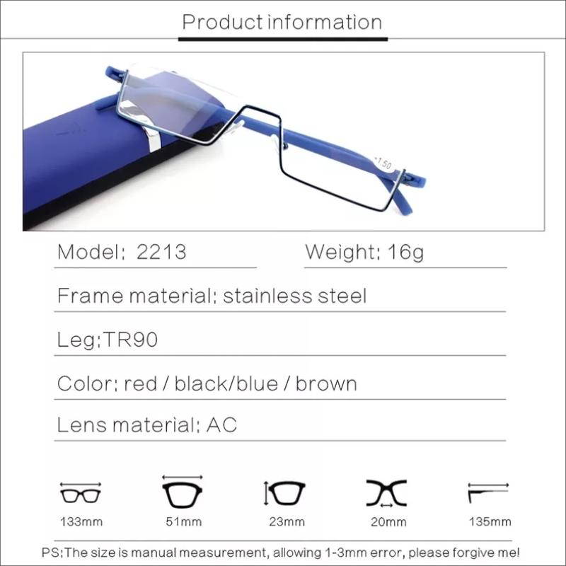 Halbrahmen Lesebrille Herren Rechteckiger Rahmen Weitsicht Brille TR90 Damen Vintage Blaulichtbrille mit Etui +100 bis +400