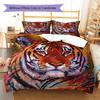 Tiger Fox Art Pattern Bedding Quilt Set Quilt Cover Pillowcase Home Decoration Gift (1 * Duvet Cover + 2 * Pillowcase, Without Core)