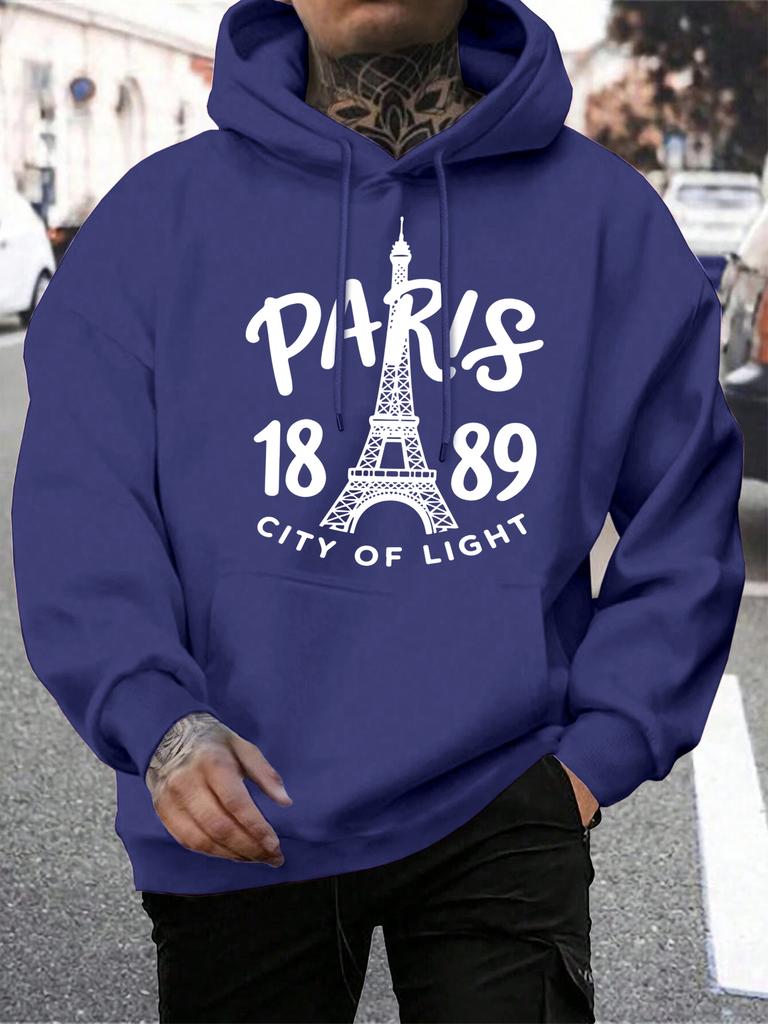 Pairs City Of Light 1889 Printing Hoodies Male Autumn Casual Hoody Fleece All-Match Pullover Pocket Loose Mens Streetwear