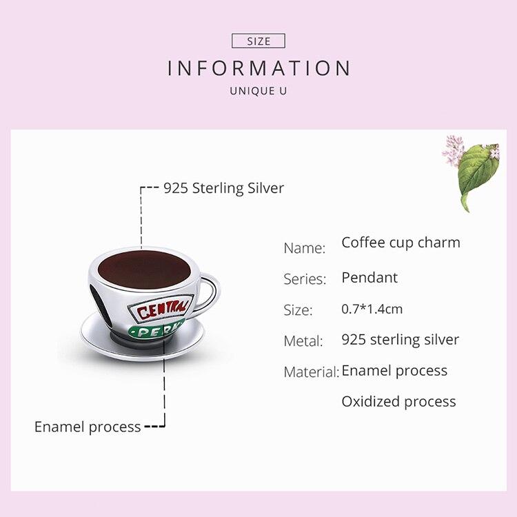 WOSTU 925 sterlingsølv kaffekopp bokstaver sjarm perle anheng passer originalt armbånd halskjede for kvinner smykker