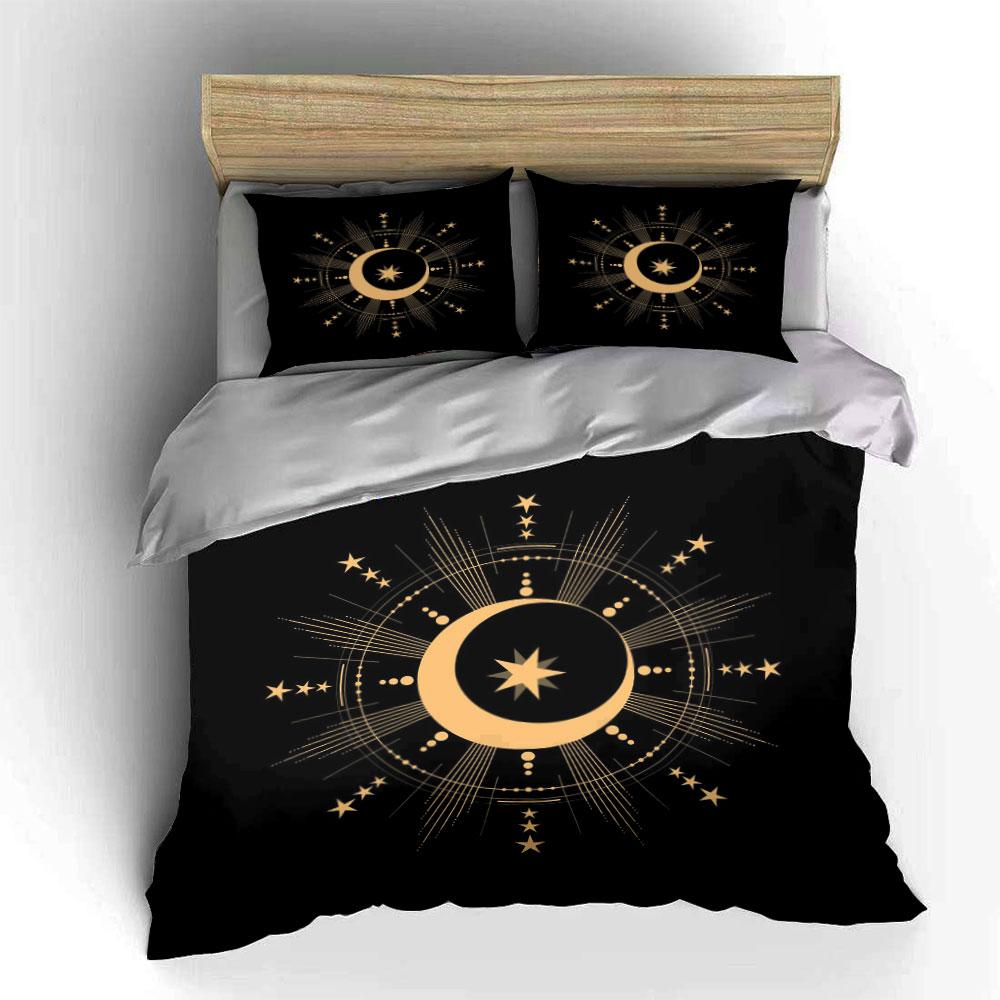 Golden crescent and stars. Bedding sets Duvet cover sets Duvet covers Pillowcases(1*Duvet Cover 2*Pillowcases without duvet insert)