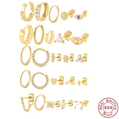 925 Sterling Silver Earrings Five-Piece Set Stud Earrings Combination Set Flower Pearl Eyes Classic Element Ear Buckle