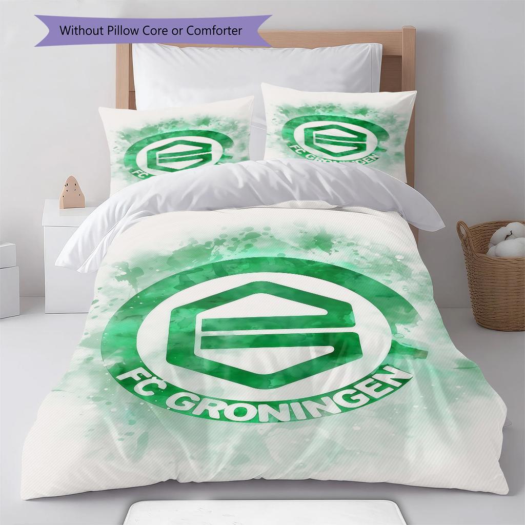FC Groningen Pattern Bedding Quilt Set Quilt Cover Pillowcase Home Decoration Birthday Gift (1 * Duvet Cover + 2 * Pillowcase, Without Core)