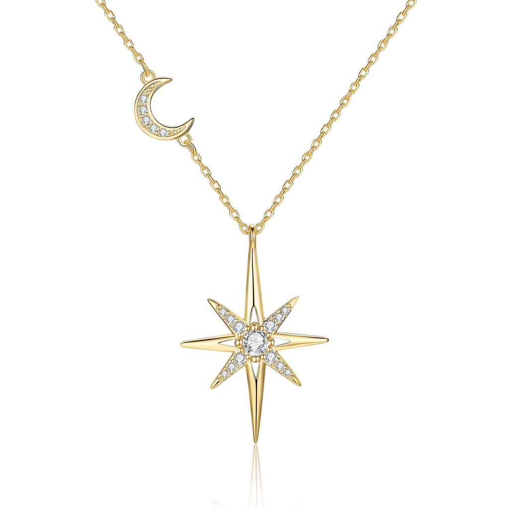Moissanite Eight-Pointed Star Sterling Silver Necklace – Stylish & Versatile Clavicle Jewelry