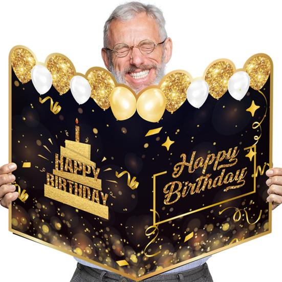 Großes Geburtstagsgästebuch Grußkarte für Männer Frauen, Schwarz Gold Alles Gute zum Geburtstag Gästeschildbuch für Geburtstagsfeier Zubehör