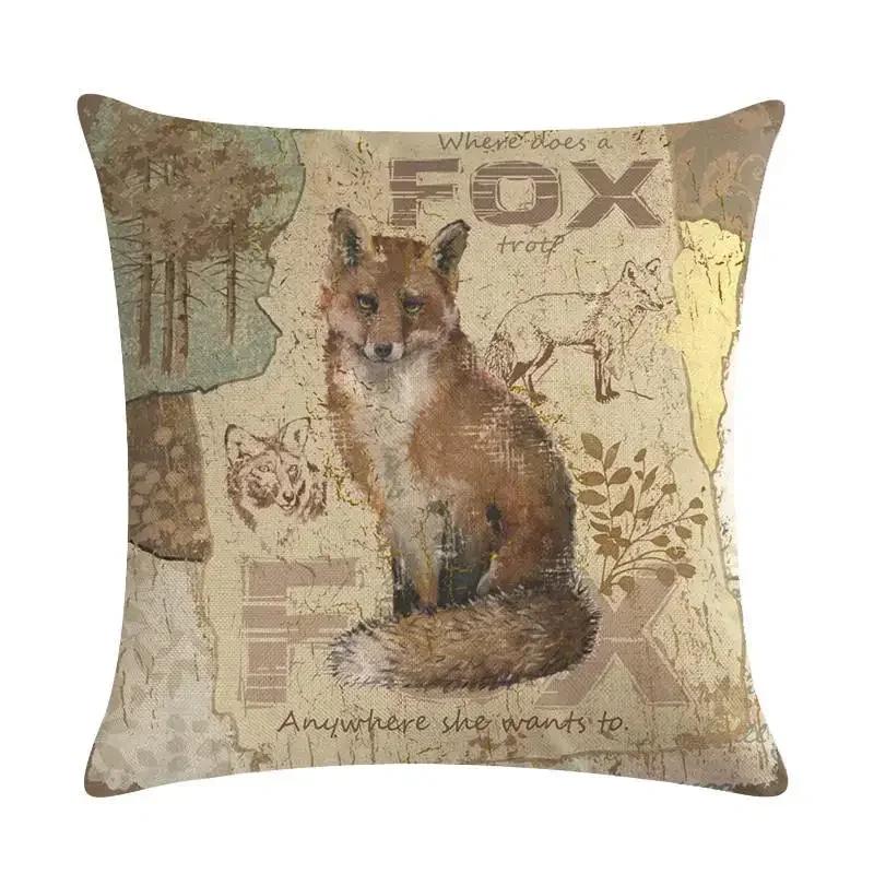 45x45cm Animal Polyester Cushion Cover Bear Pillowcase Wolf Owl Fox Moose Deer Elk Vintage Throw Pillow Cover