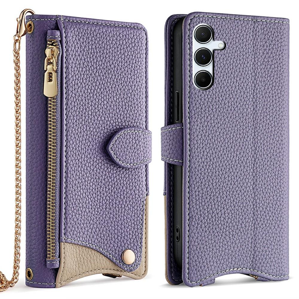 

For Samsung Galaxy A56 5G Leather Case Wallet Stand Cover Irregular Tail Style with Chain Strap Purple