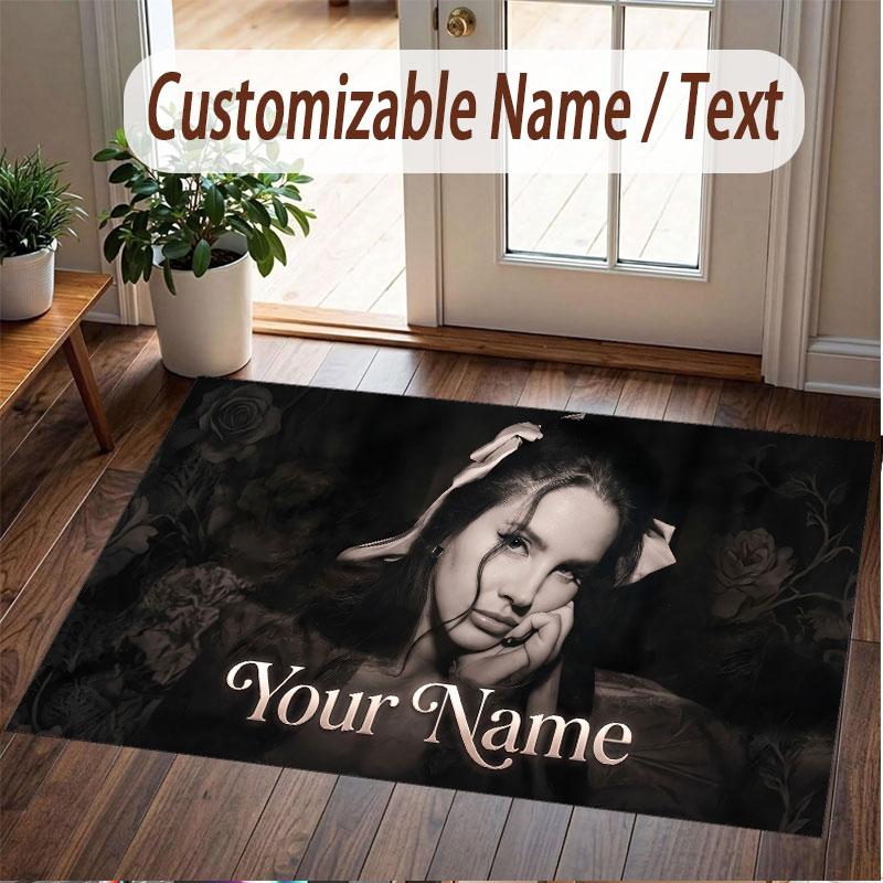 Custom Name Crystal Velvet Rug,Lana Del Rey Comfortable Anti Slip Floor Mat For Room Decoration