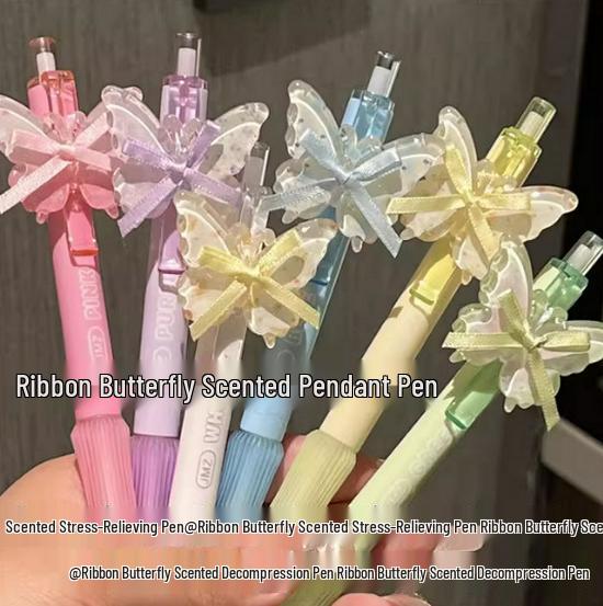 

Butterfly Ribbon Scented Neutral Black Pen: Smooth Writing for Students & Exams Pink Series - Random Style - 1 Pen